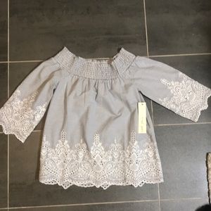 Tribal Jeans Off-the-Shoulder Top w/ Lace Detail